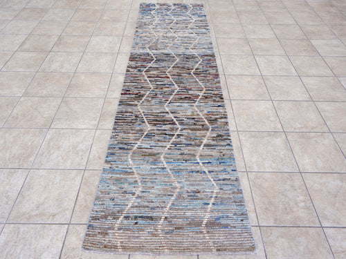 10 Ft Blue Moroccan Runner Rug - Hand Knotted Afghan Rug