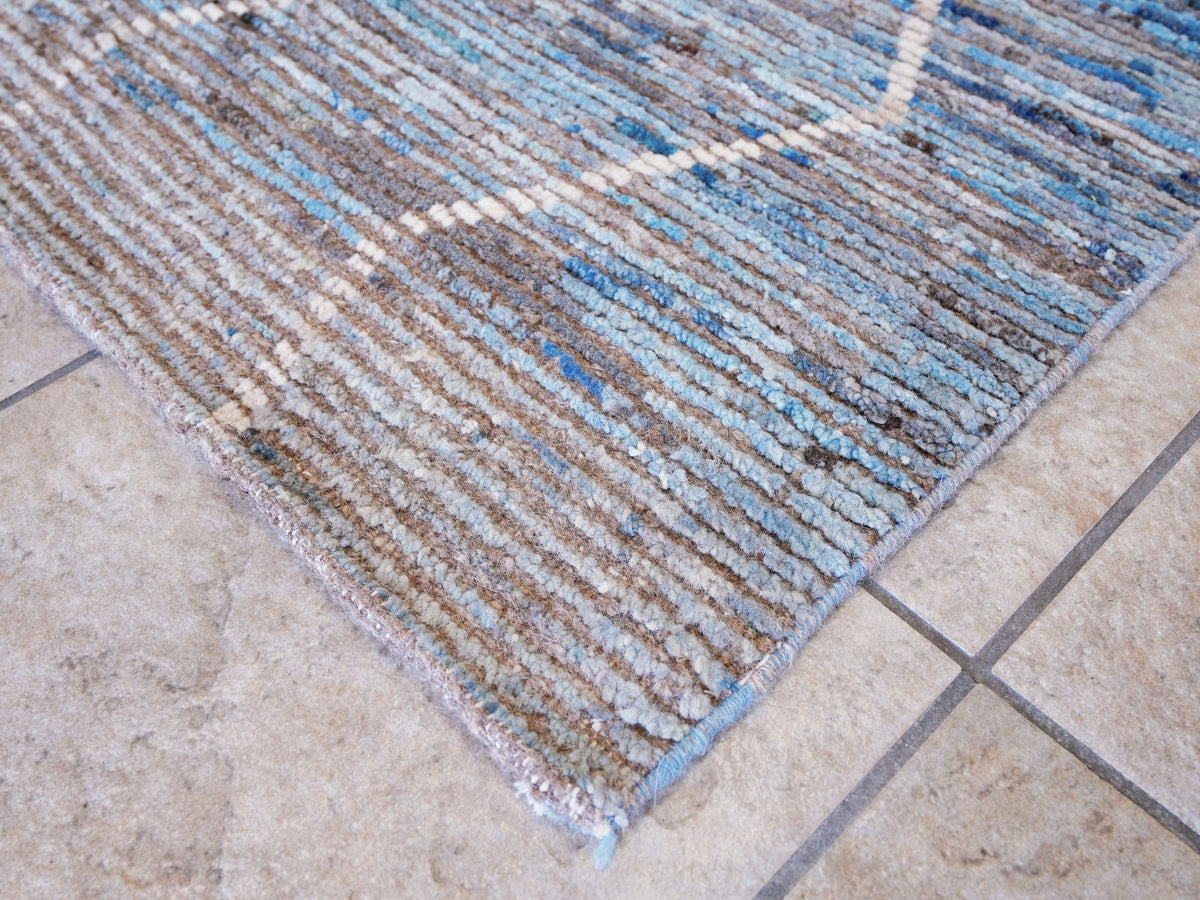 10 Ft Blue Moroccan Runner Rug - Hand Knotted Afghan Rug