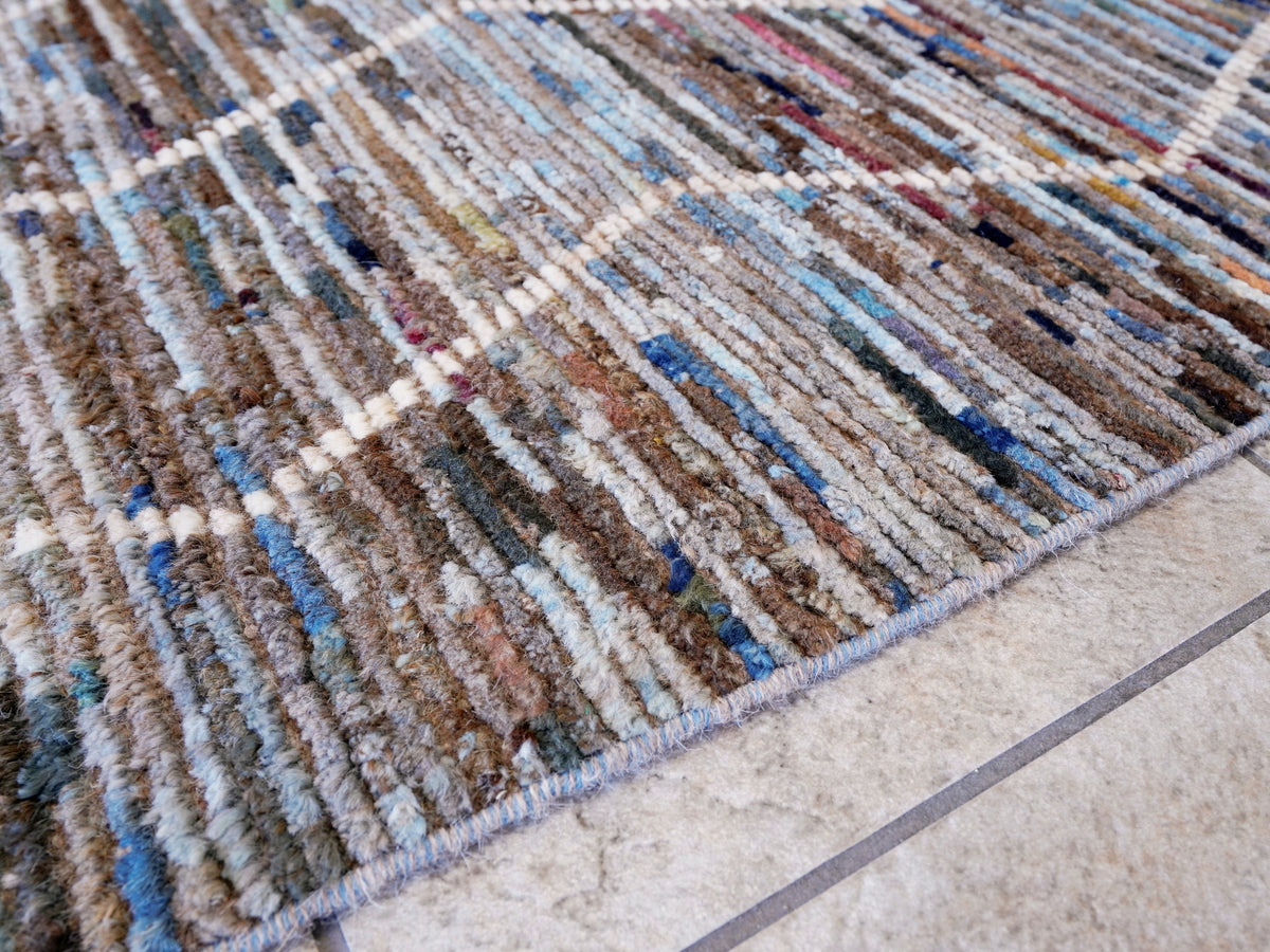 10 Ft Blue Moroccan Runner Rug - Hand Knotted Afghan Rug
