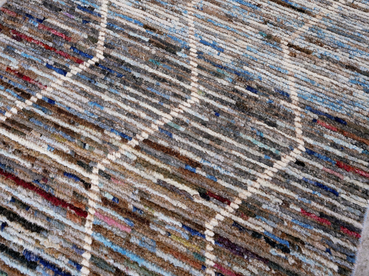 10 Ft Blue Moroccan Runner Rug - Hand Knotted Afghan Rug
