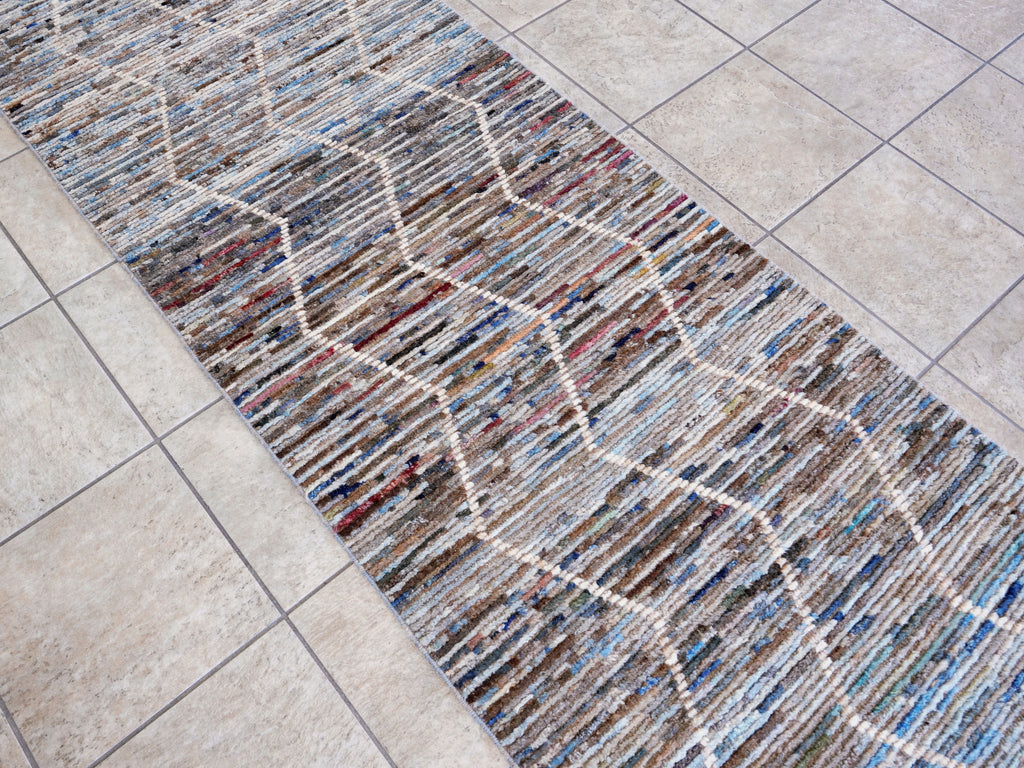 10 Ft Blue Moroccan Runner Rug - Hand Knotted Afghan Rug