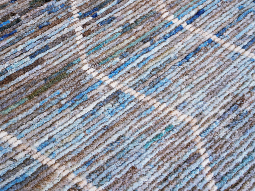10 Ft Blue Moroccan Runner Rug - Hand Knotted Afghan Rug