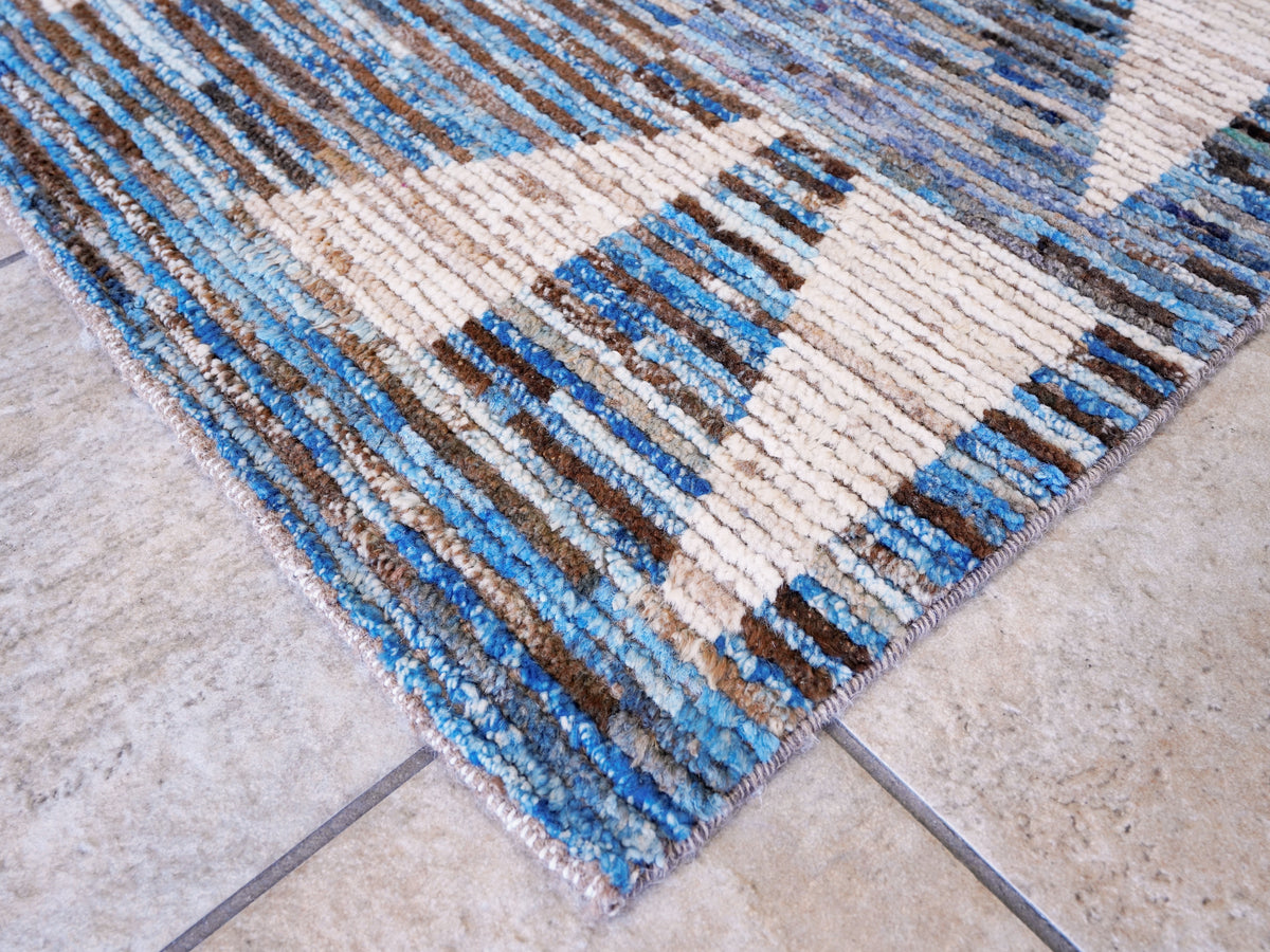 10 Ft Blue Moroccan Runner Rug - Hand Knotted Afghan Rug
