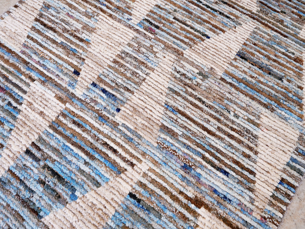 10 Ft Blue Moroccan Runner Rug - Hand Knotted Afghan Rug