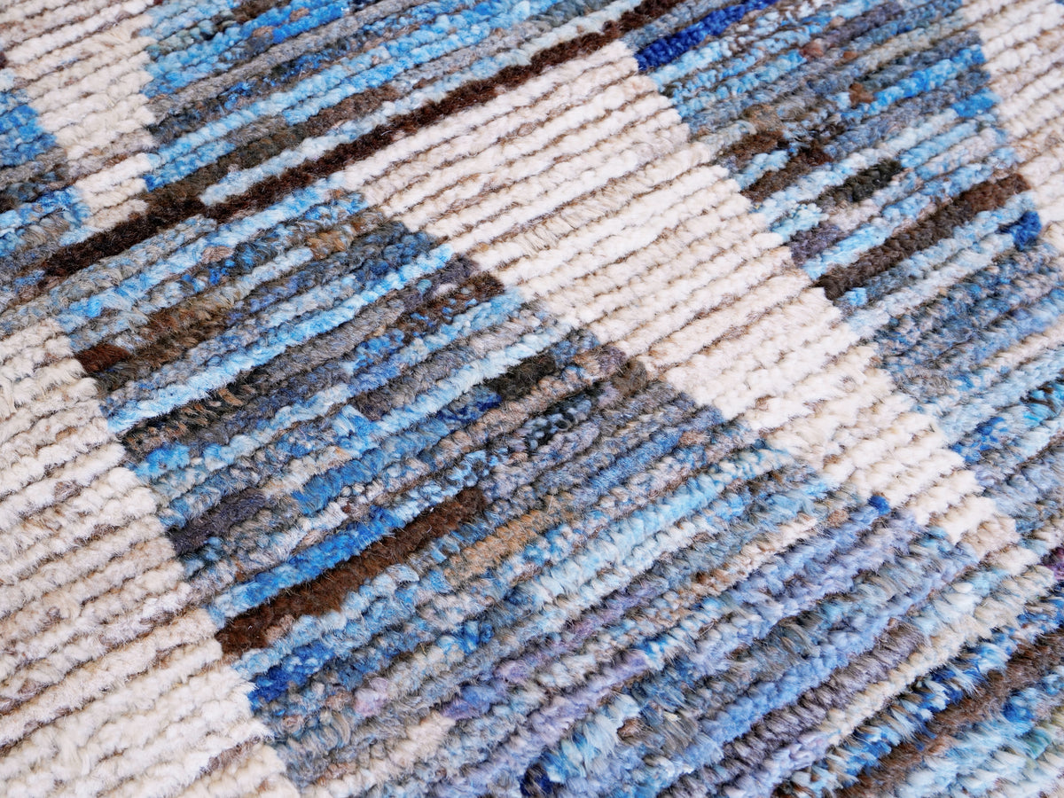 10 Ft Blue Moroccan Runner Rug - Hand Knotted Afghan Rug