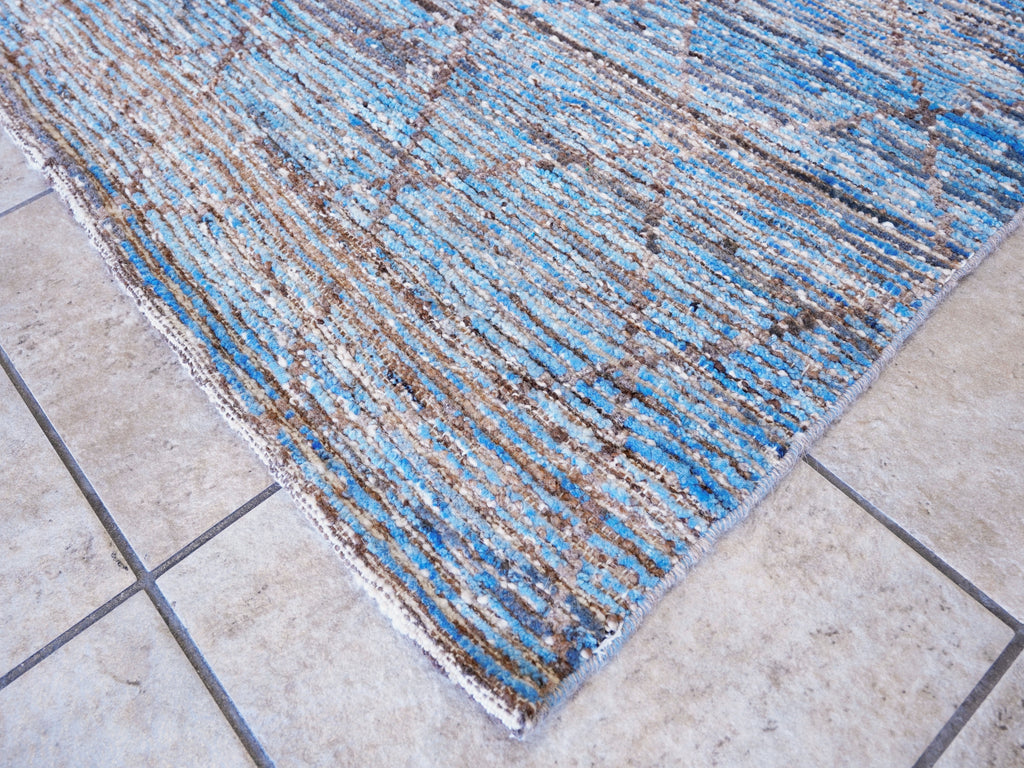 13 Ft Blue Moroccan Runner Rug - Hand Knotted Afghan Rug