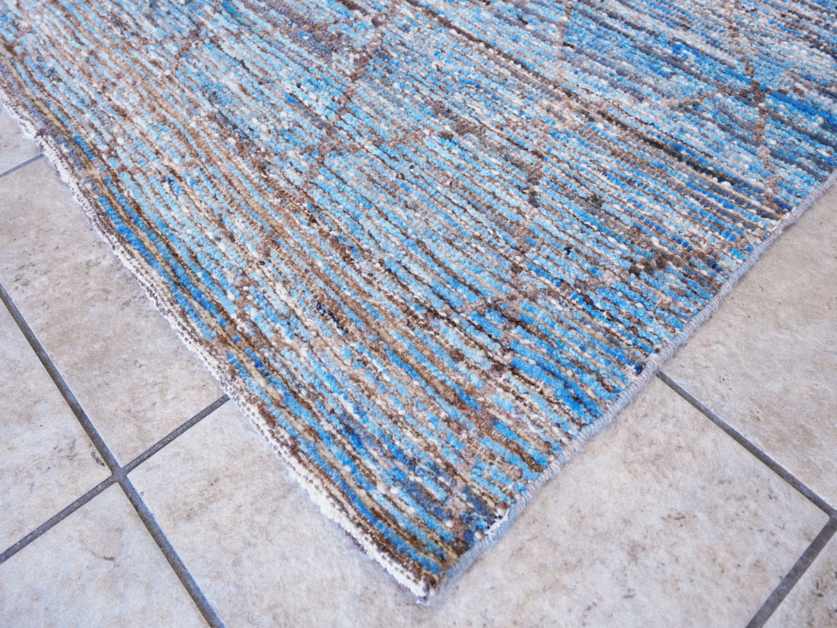 13 Ft Blue Moroccan Runner Rug - Hand Knotted Afghan Rug