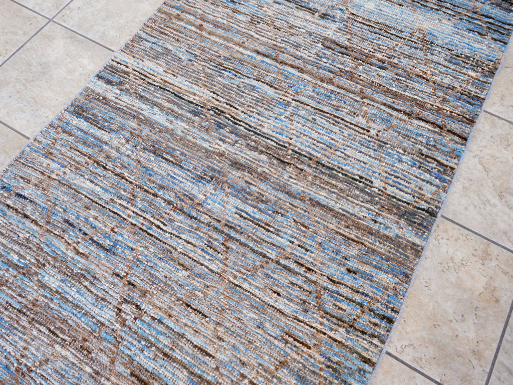 13 Ft Blue Moroccan Runner Rug - Hand Knotted Afghan Rug