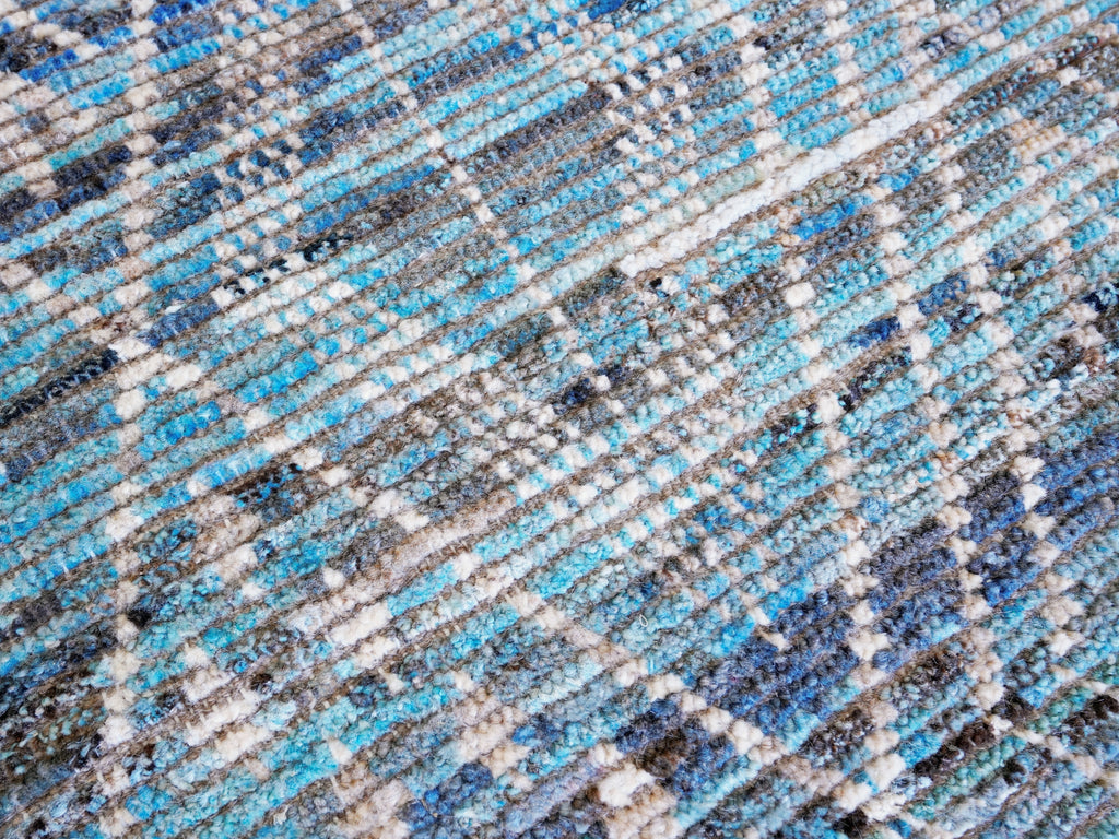 9 Ft Blue & Brown Moroccan Runner Rug - Hand Knotted Afghan Rug