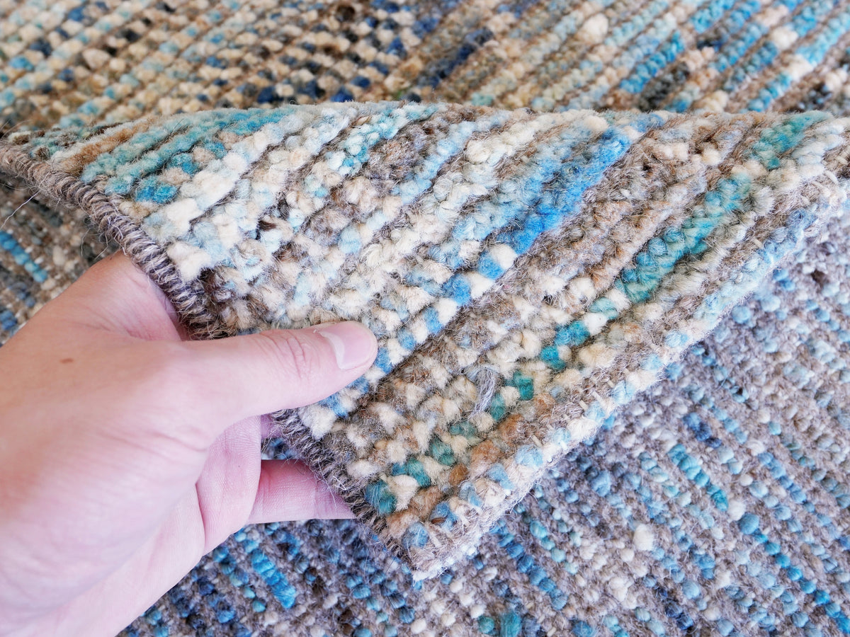 9 Ft Blue & Brown Moroccan Runner Rug - Hand Knotted Afghan Rug