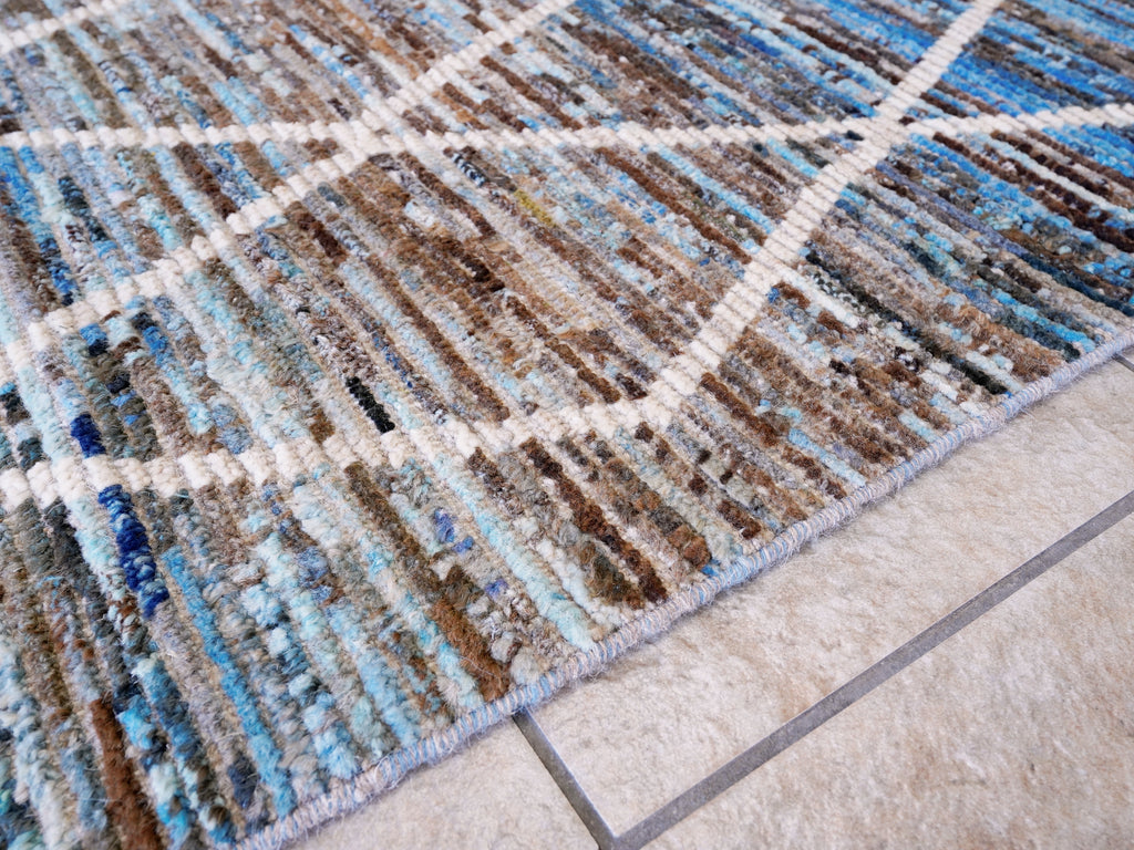 13 Ft Blue Moroccan Runner Rug - Hand Knotted Afghan Rug