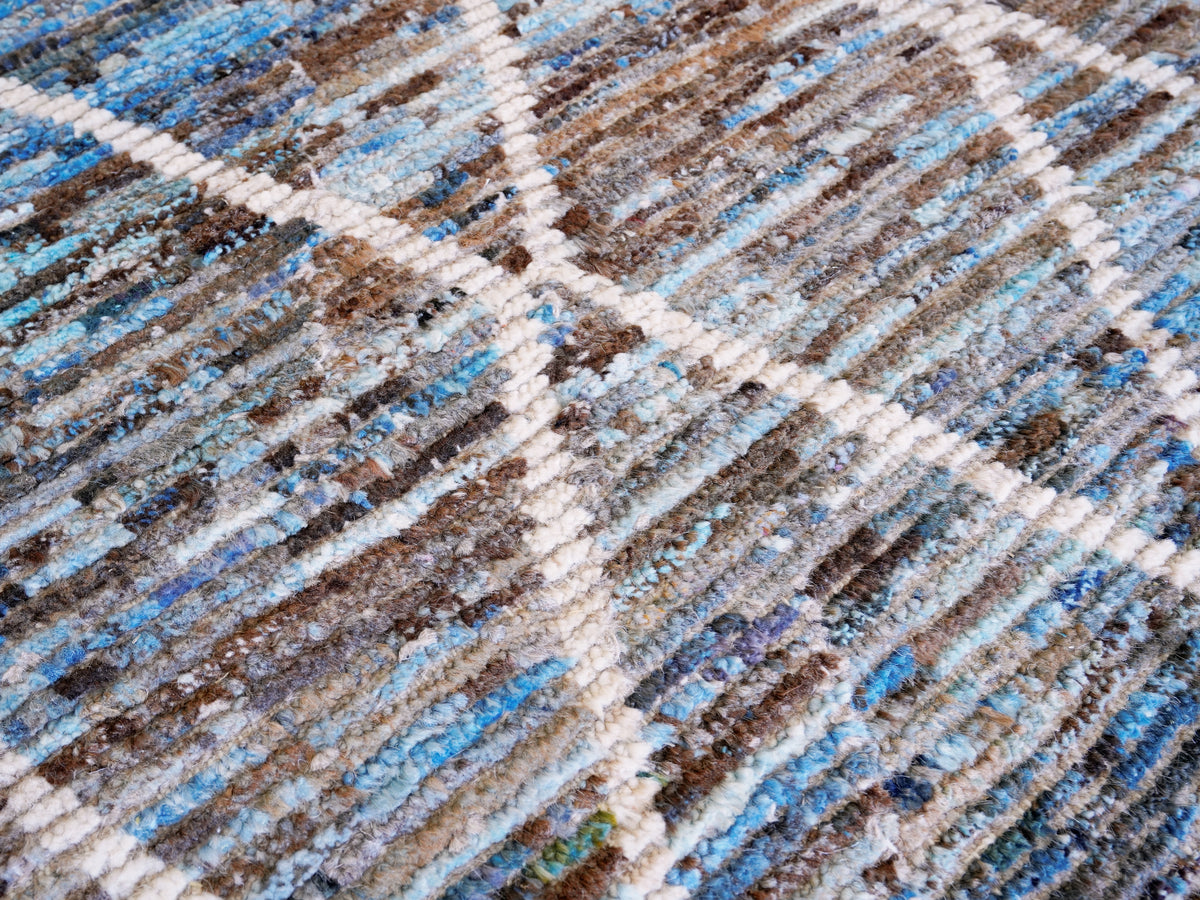 13 Ft Blue Moroccan Runner Rug - Hand Knotted Afghan Rug