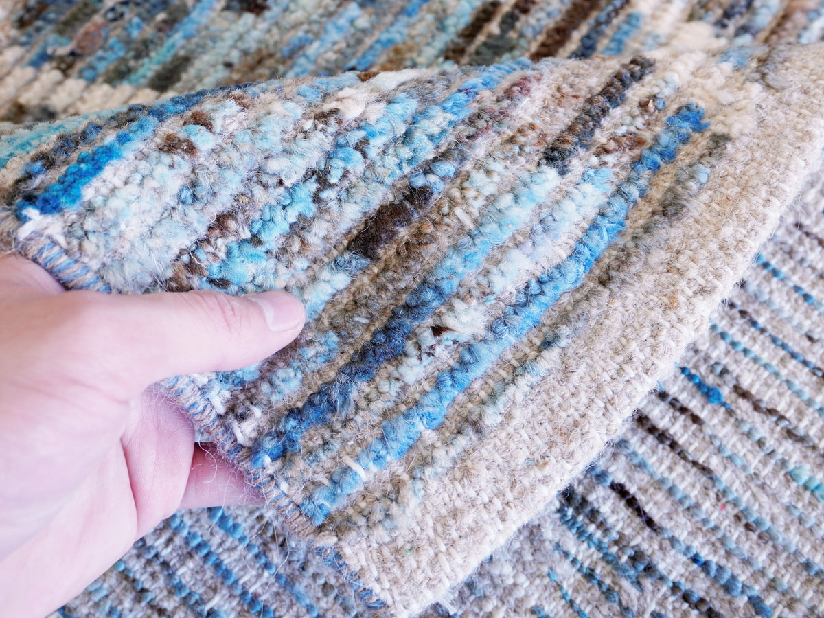 13 Ft Blue Moroccan Runner Rug - Hand Knotted Afghan Rug