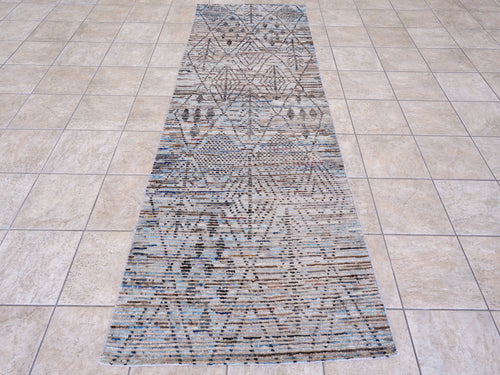 10 Ft Blue Moroccan Runner Rug - Hand Knotted Afghan Rug