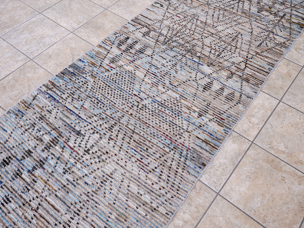 10 Ft Blue Moroccan Runner Rug - Hand Knotted Afghan Rug
