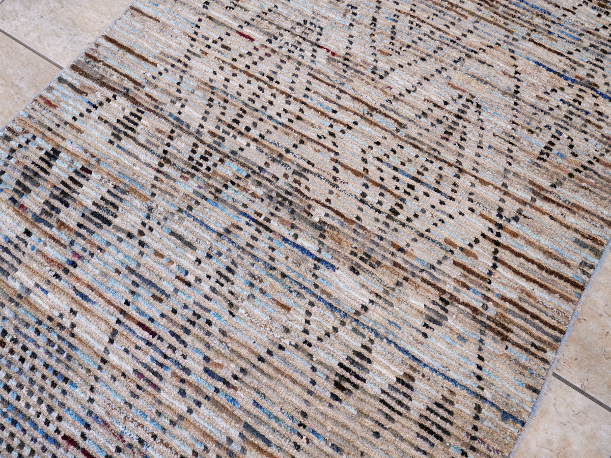 10 Ft Blue Moroccan Runner Rug - Hand Knotted Afghan Rug