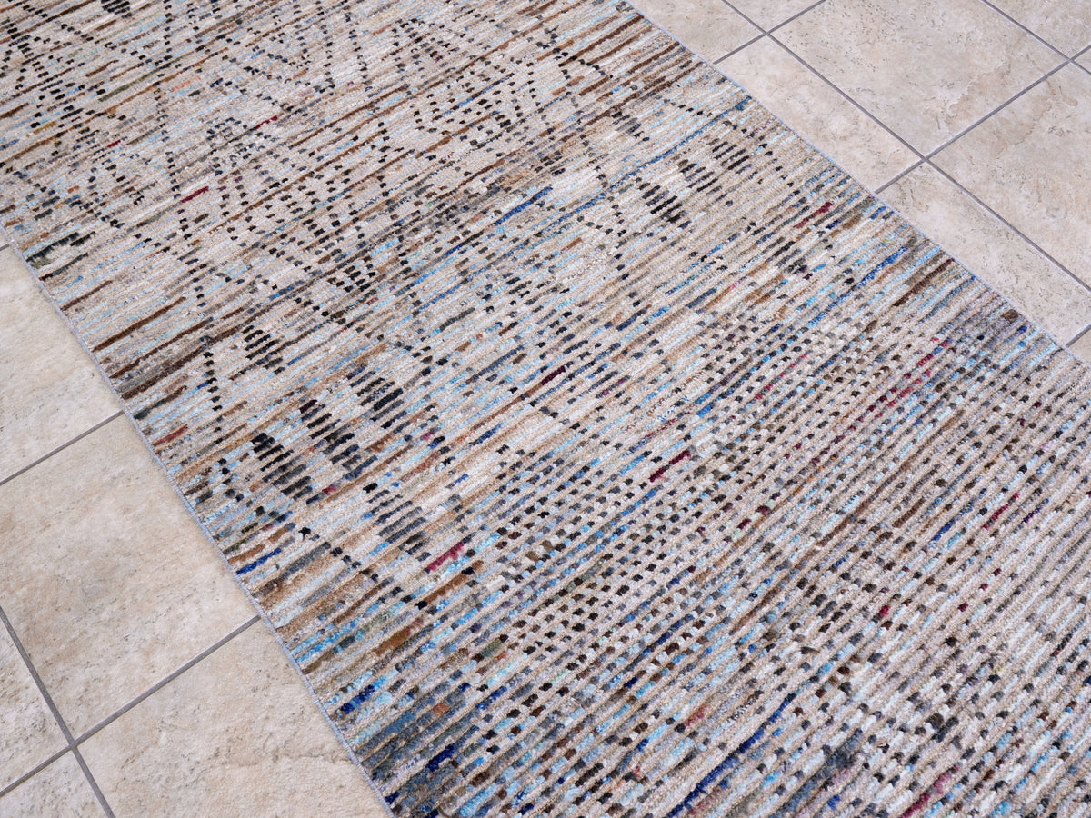 10 Ft Blue Moroccan Runner Rug - Hand Knotted Afghan Rug