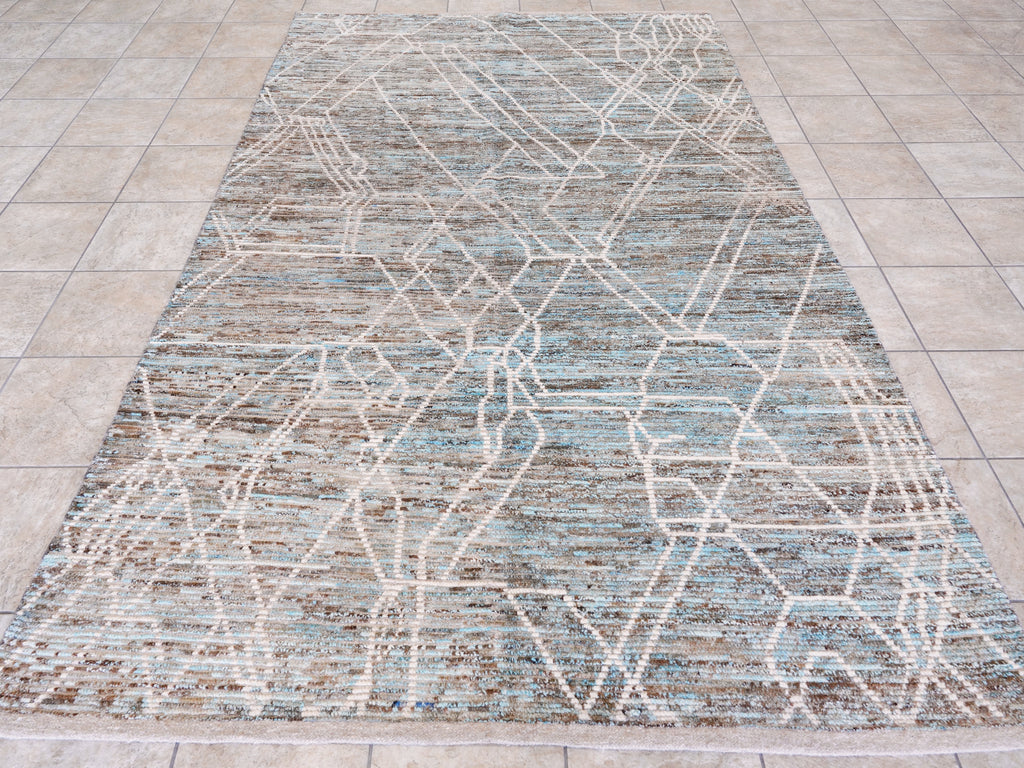 6x10 Ft Blue & Brown Moroccan Rug - Hand Knotted Area Rug