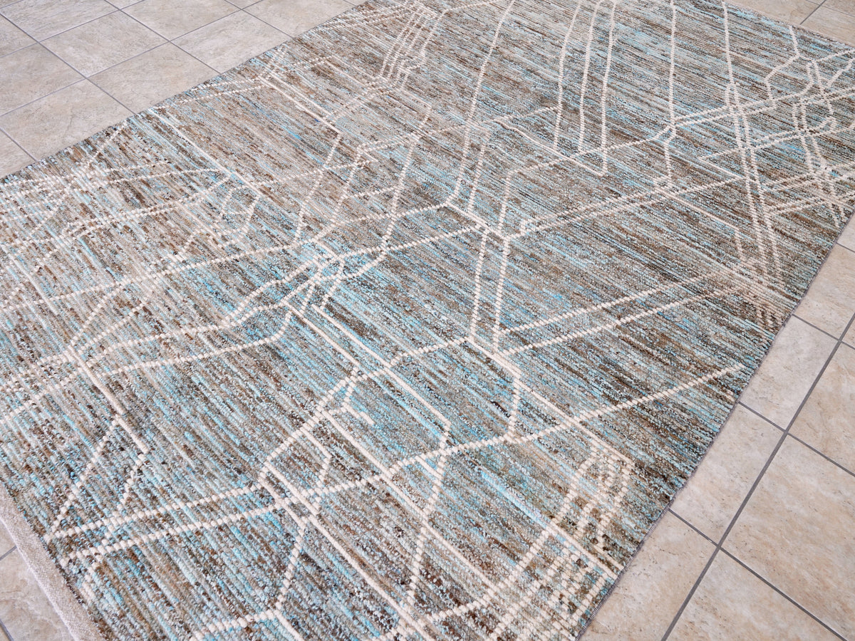 6x10 Ft Blue & Brown Moroccan Rug - Hand Knotted Area Rug