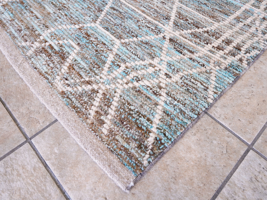 6x10 Ft Blue & Brown Moroccan Rug - Hand Knotted Area Rug
