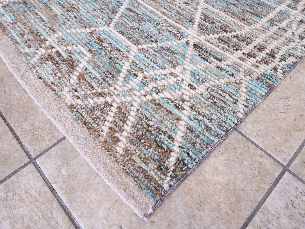 6x10 Ft Blue & Brown Moroccan Rug - Hand Knotted Area Rug