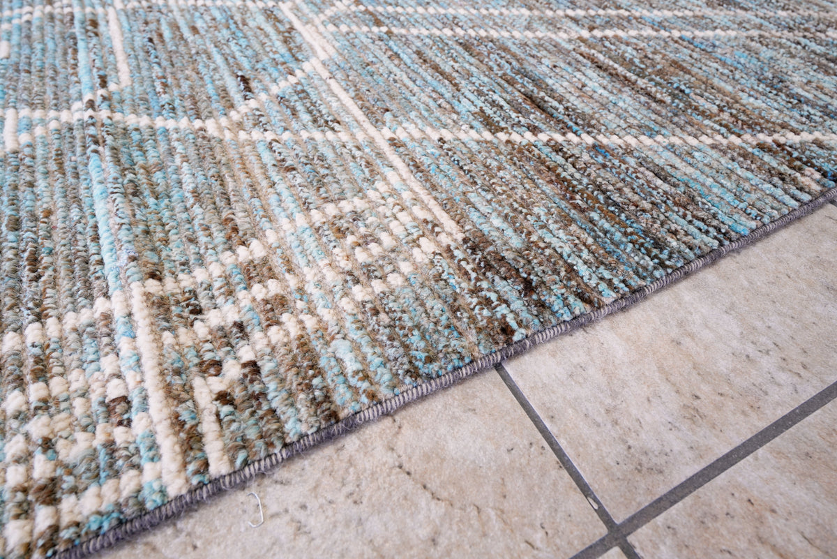 6x10 Ft Blue & Brown Moroccan Rug - Hand Knotted Area Rug