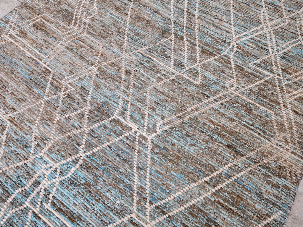6x10 Ft Blue & Brown Moroccan Rug - Hand Knotted Area Rug