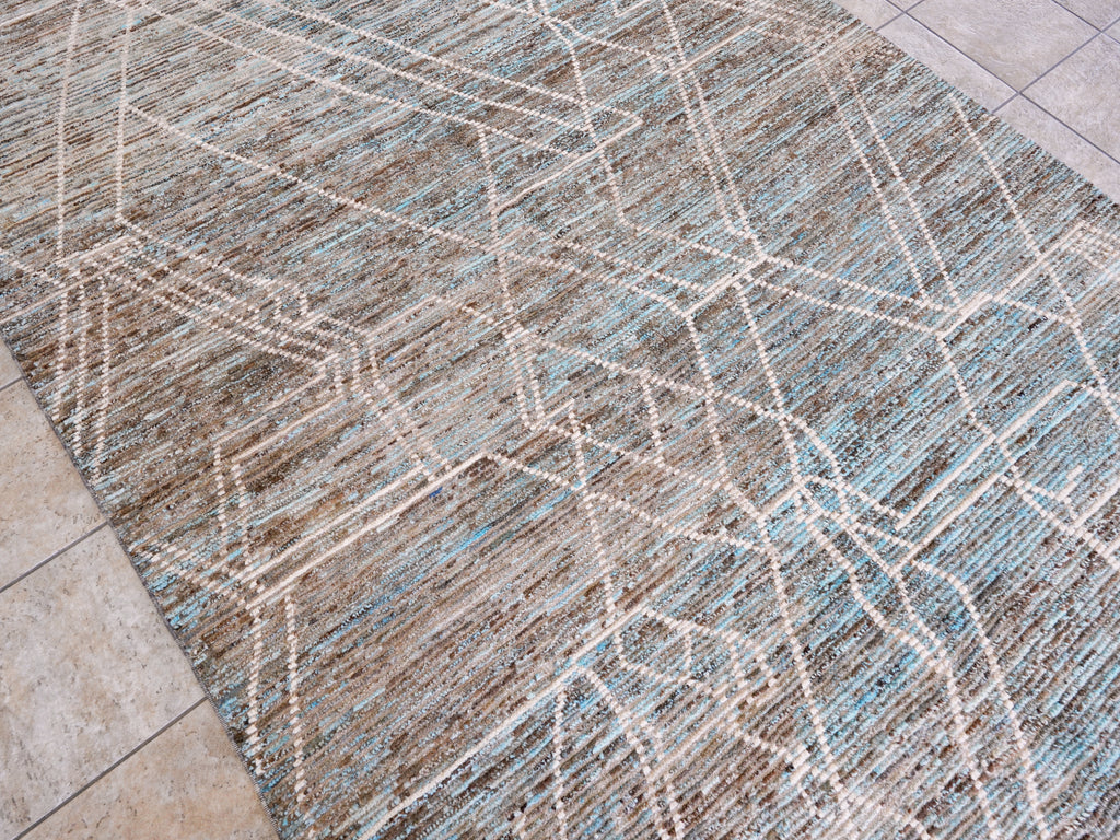6x10 Ft Blue & Brown Moroccan Rug - Hand Knotted Area Rug