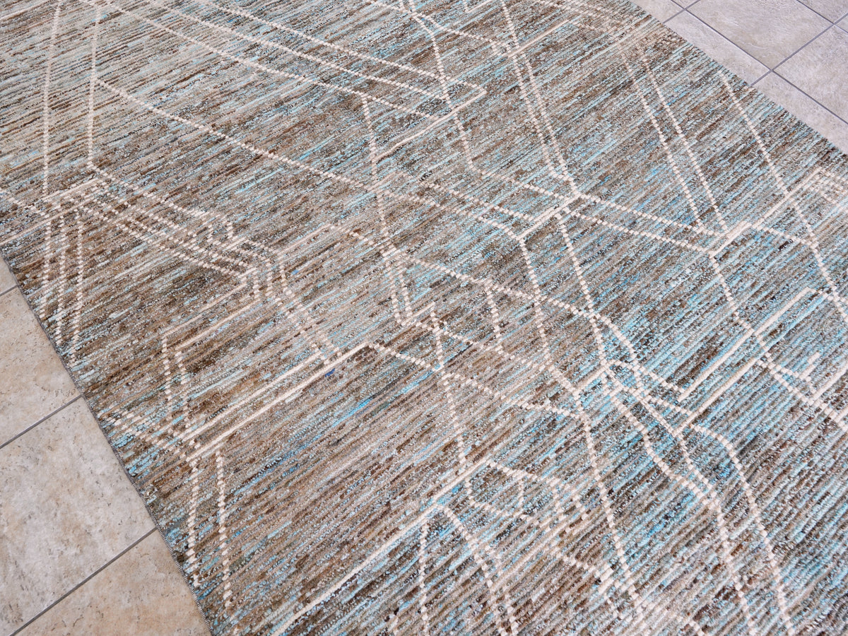 6x10 Ft Blue & Brown Moroccan Rug - Hand Knotted Area Rug