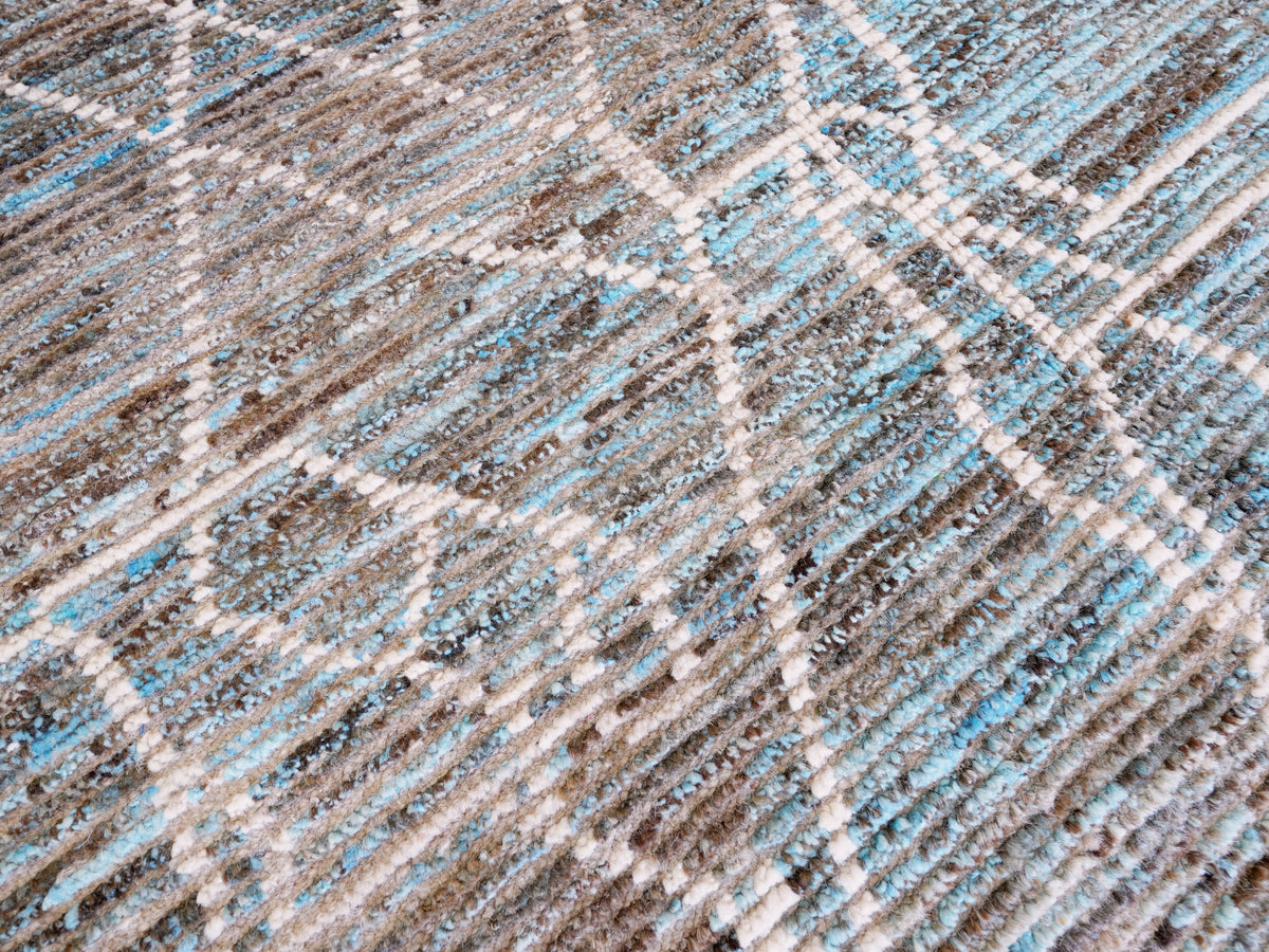 6x10 Ft Blue & Brown Moroccan Rug - Hand Knotted Area Rug