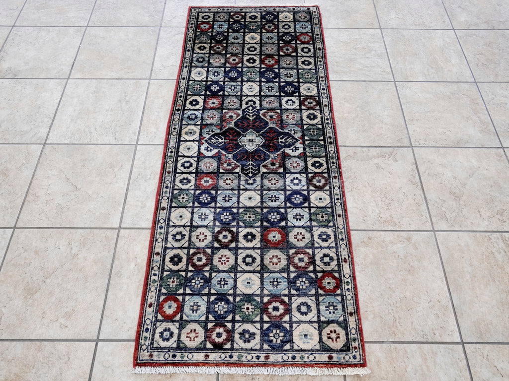 2x5 Ft Blue Afghan Oriental Rug - Hand Knotted Small Runner
