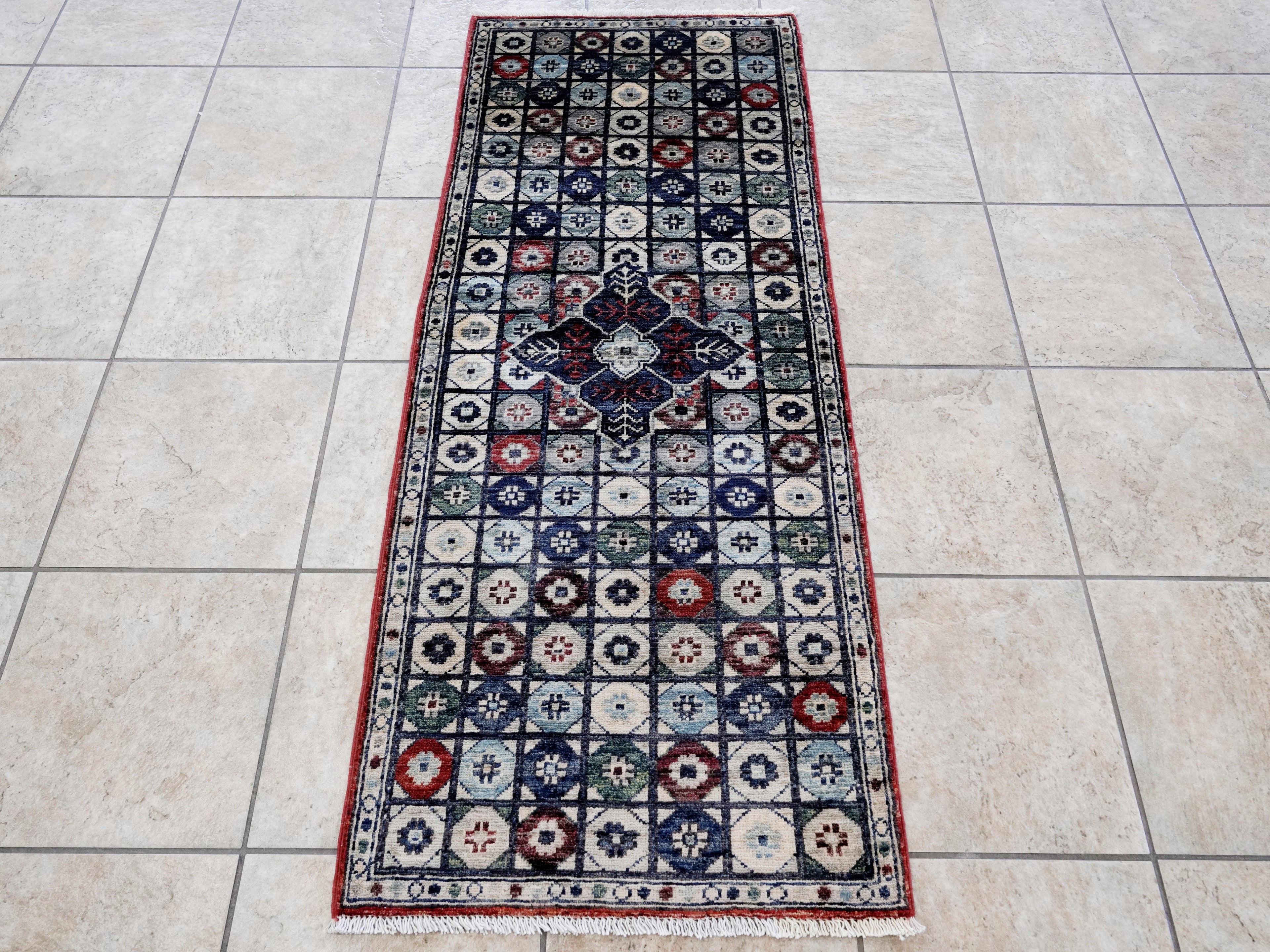 2x5 Ft Blue Afghan Oriental Rug - Hand Knotted Small Runner
