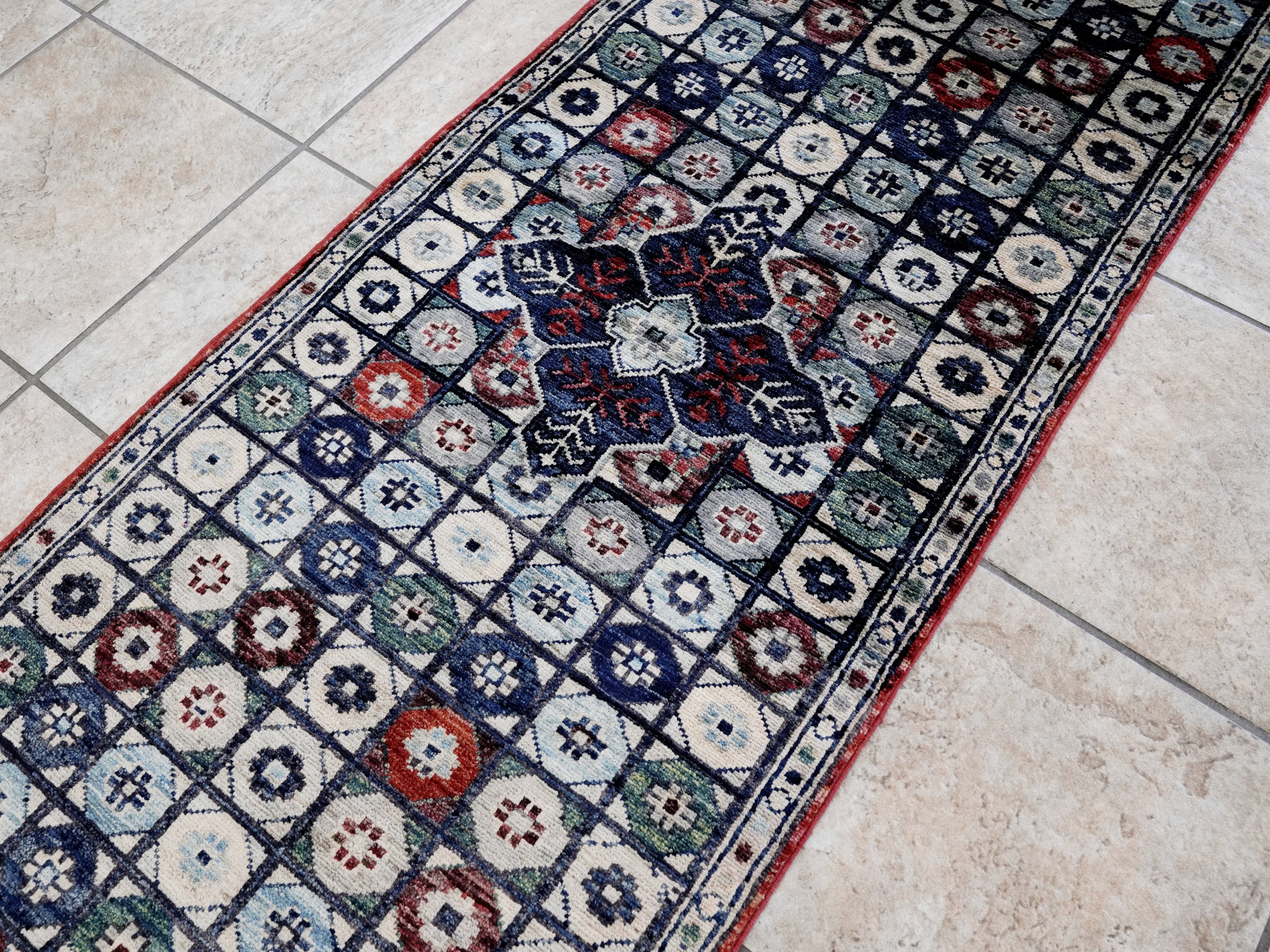 2x5 Ft Blue Afghan Oriental Rug - Hand Knotted Small Runner