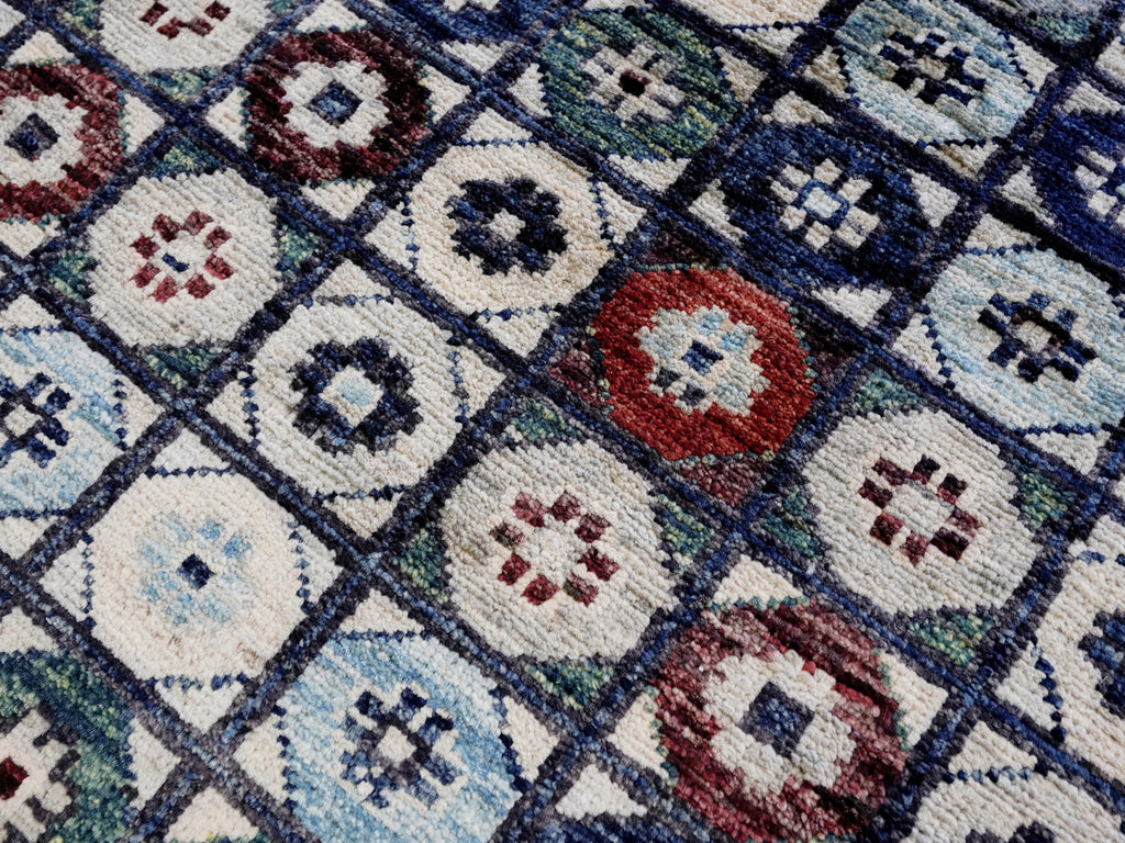 2x5 Ft Blue Afghan Oriental Rug - Hand Knotted Small Runner