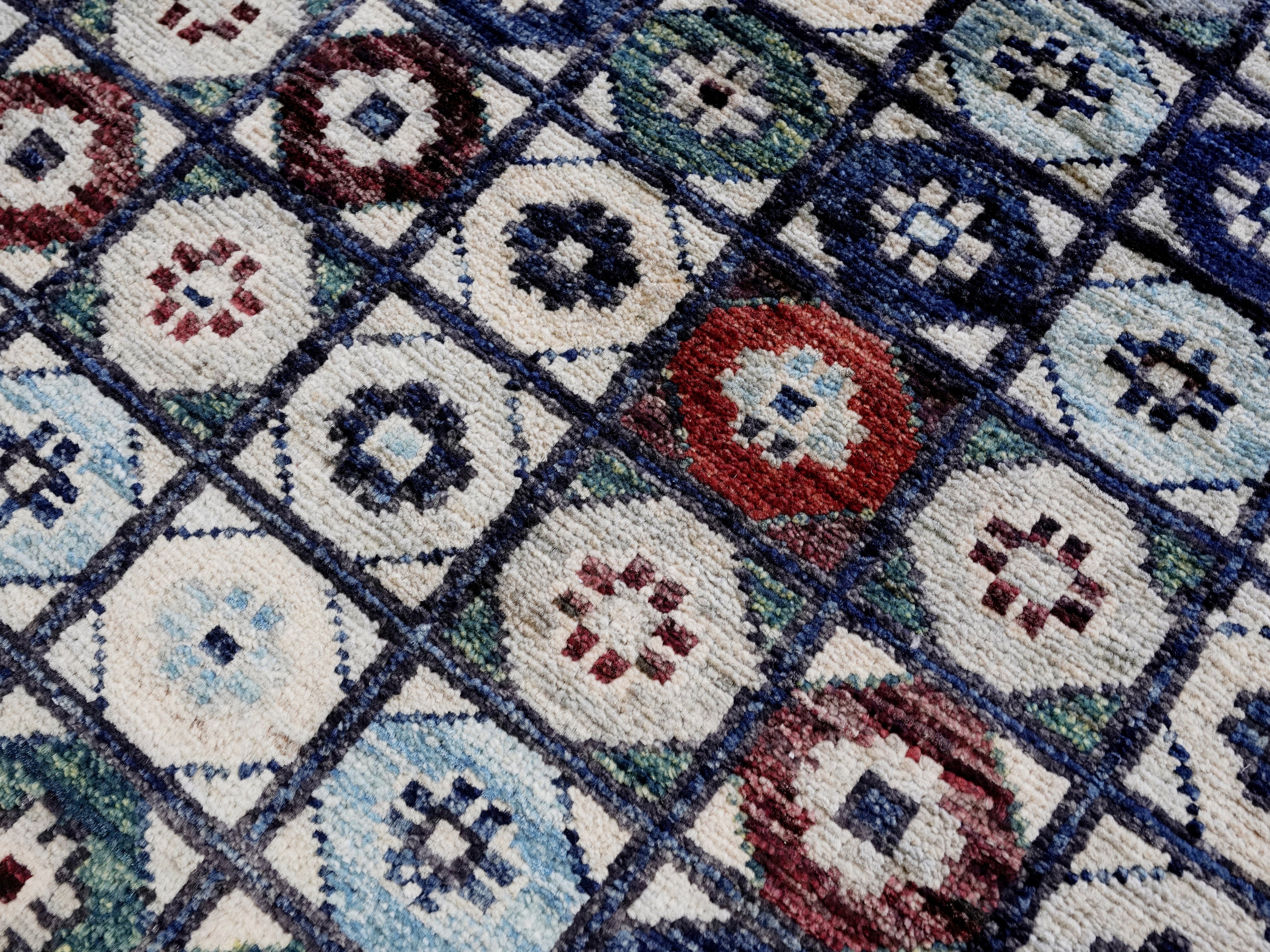 2x5 Ft Blue Afghan Oriental Rug - Hand Knotted Small Runner