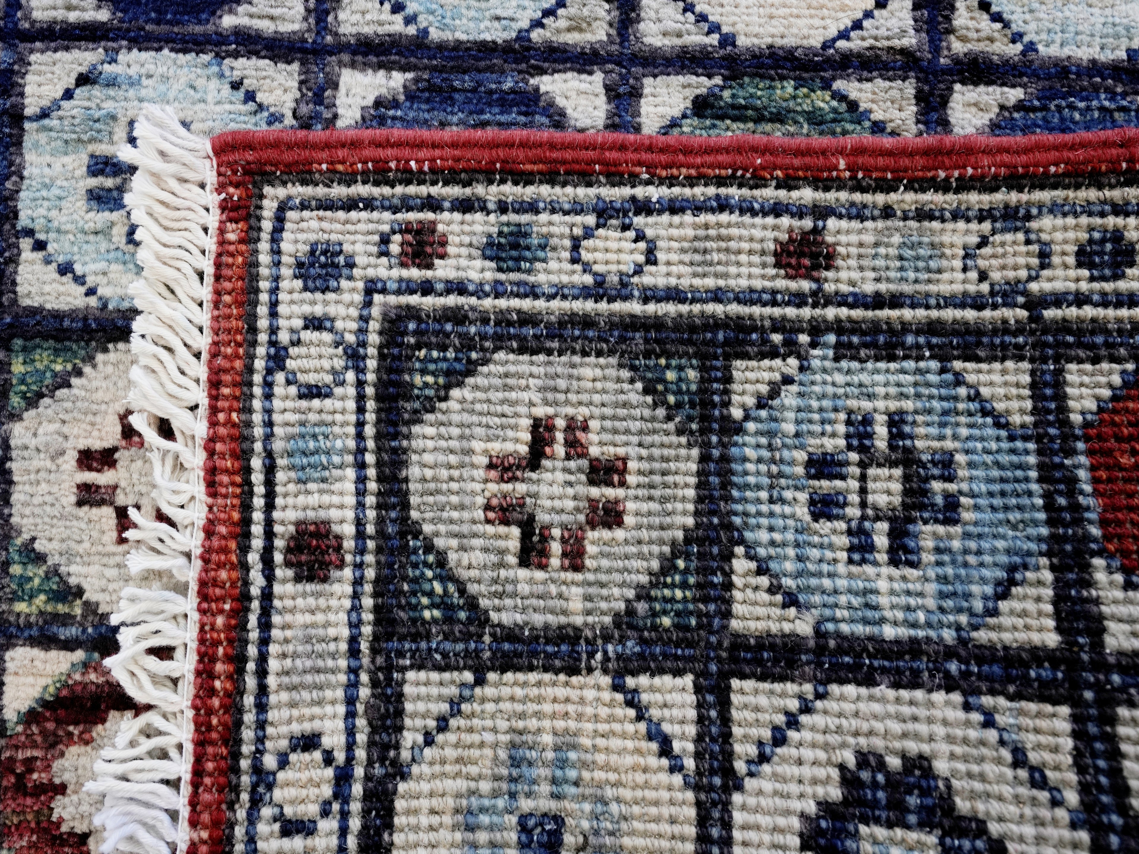 2x5 Ft Blue Afghan Oriental Rug - Hand Knotted Small Runner