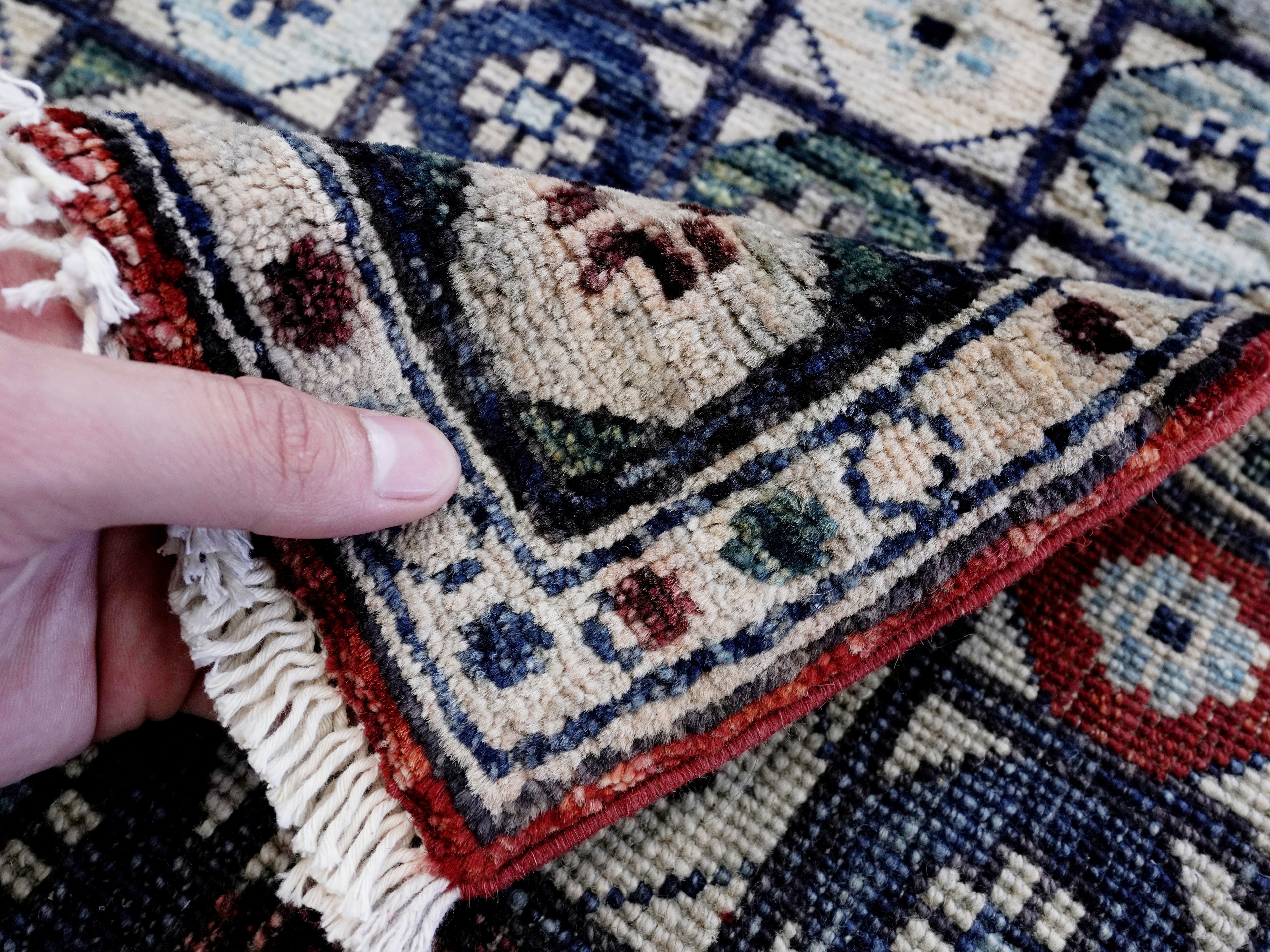2x5 Ft Blue Afghan Oriental Rug - Hand Knotted Small Runner