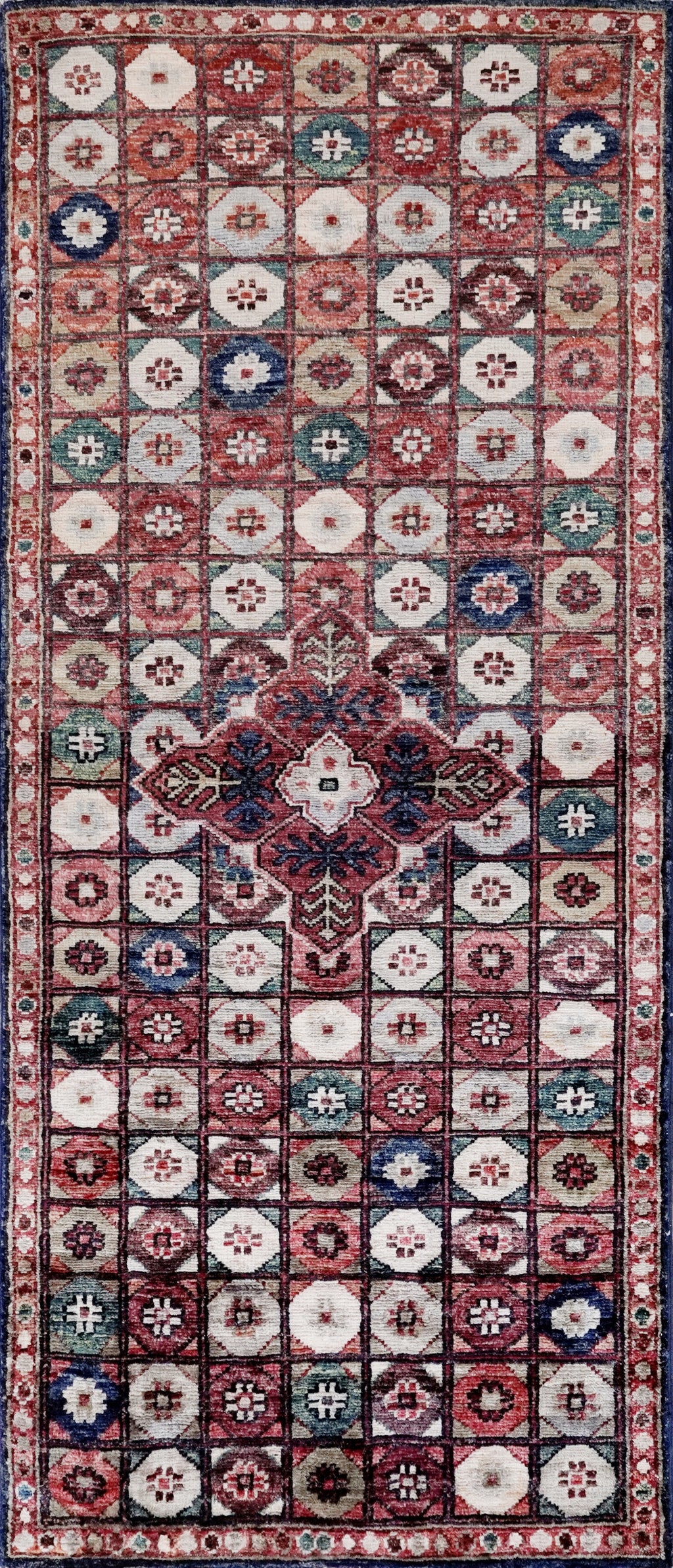 2x5 Ft Blue & Red Afghan Oriental Rug - Hand Knotted Small Runner