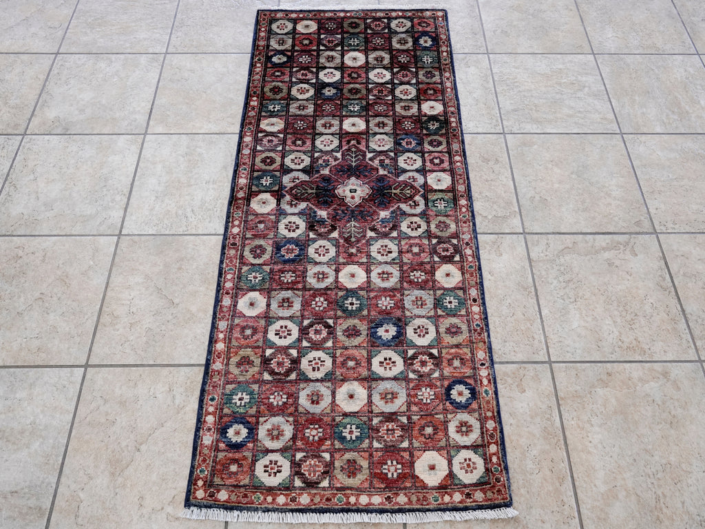 2x5 Ft Blue & Red Afghan Oriental Rug - Hand Knotted Small Runner