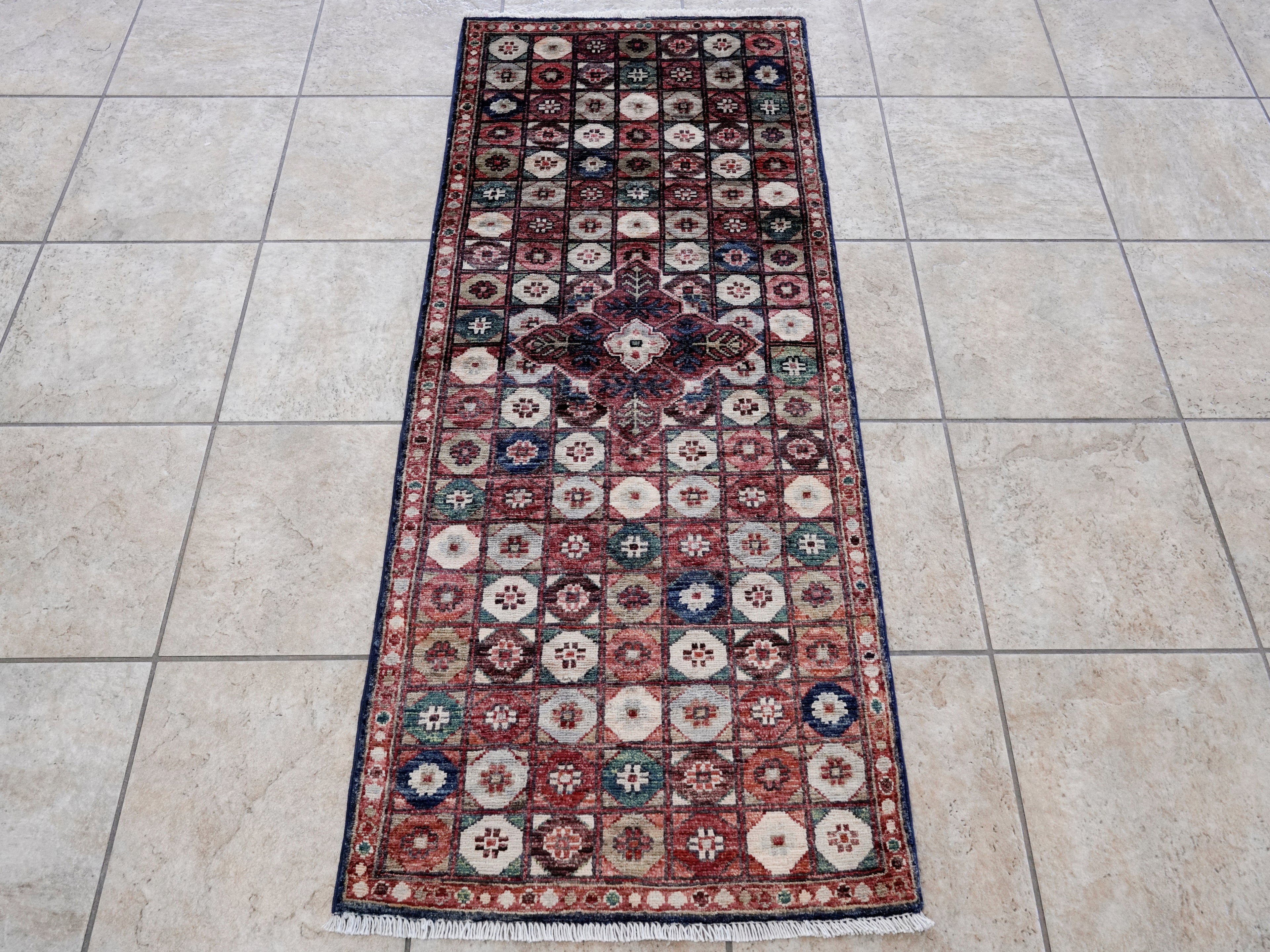 2x5 Ft Blue & Red Afghan Oriental Rug - Hand Knotted Small Runner
