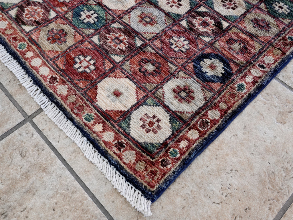 2x5 Ft Blue & Red Afghan Oriental Rug - Hand Knotted Small Runner