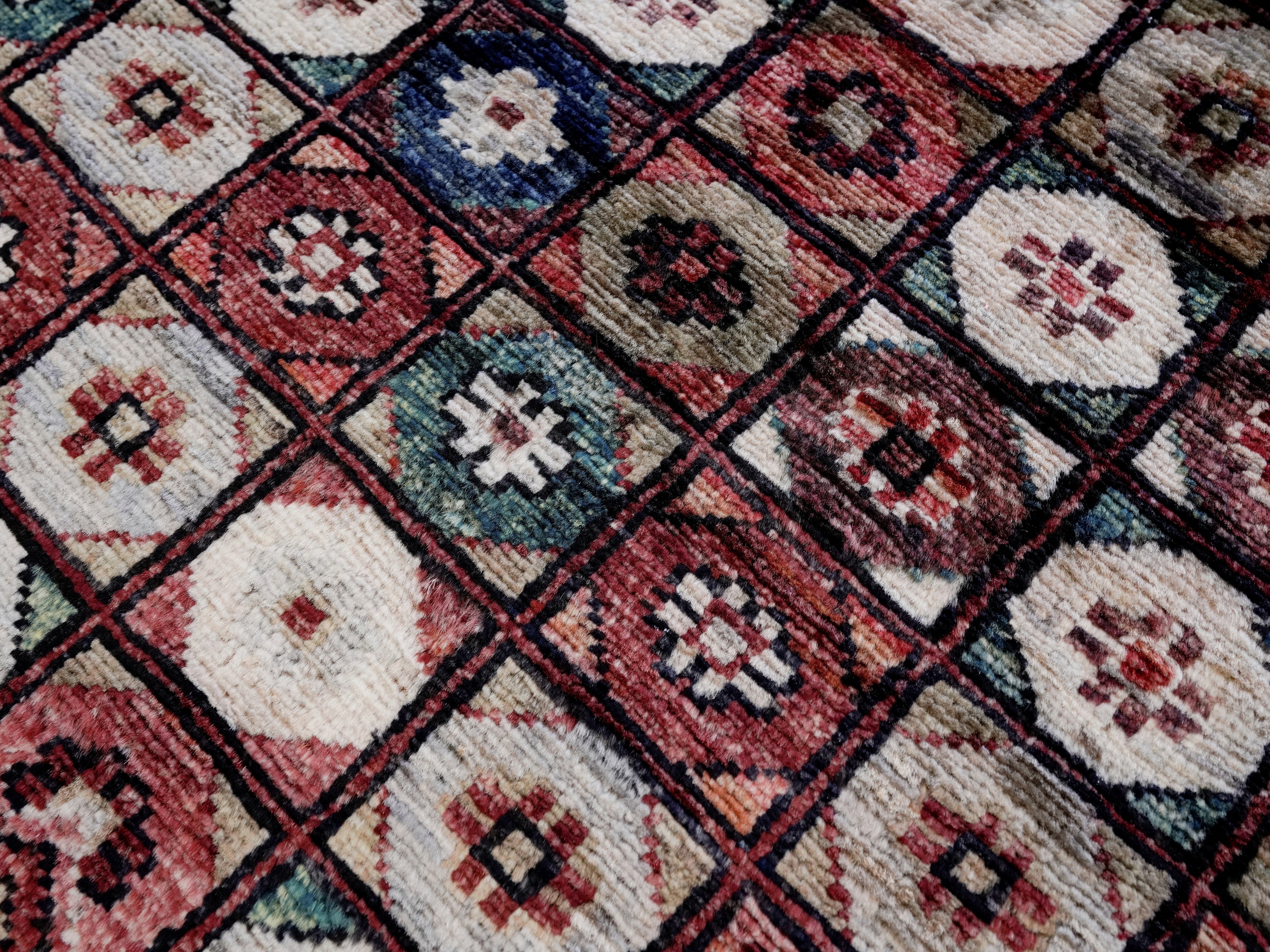 2x5 Ft Blue & Red Afghan Oriental Rug - Hand Knotted Small Runner