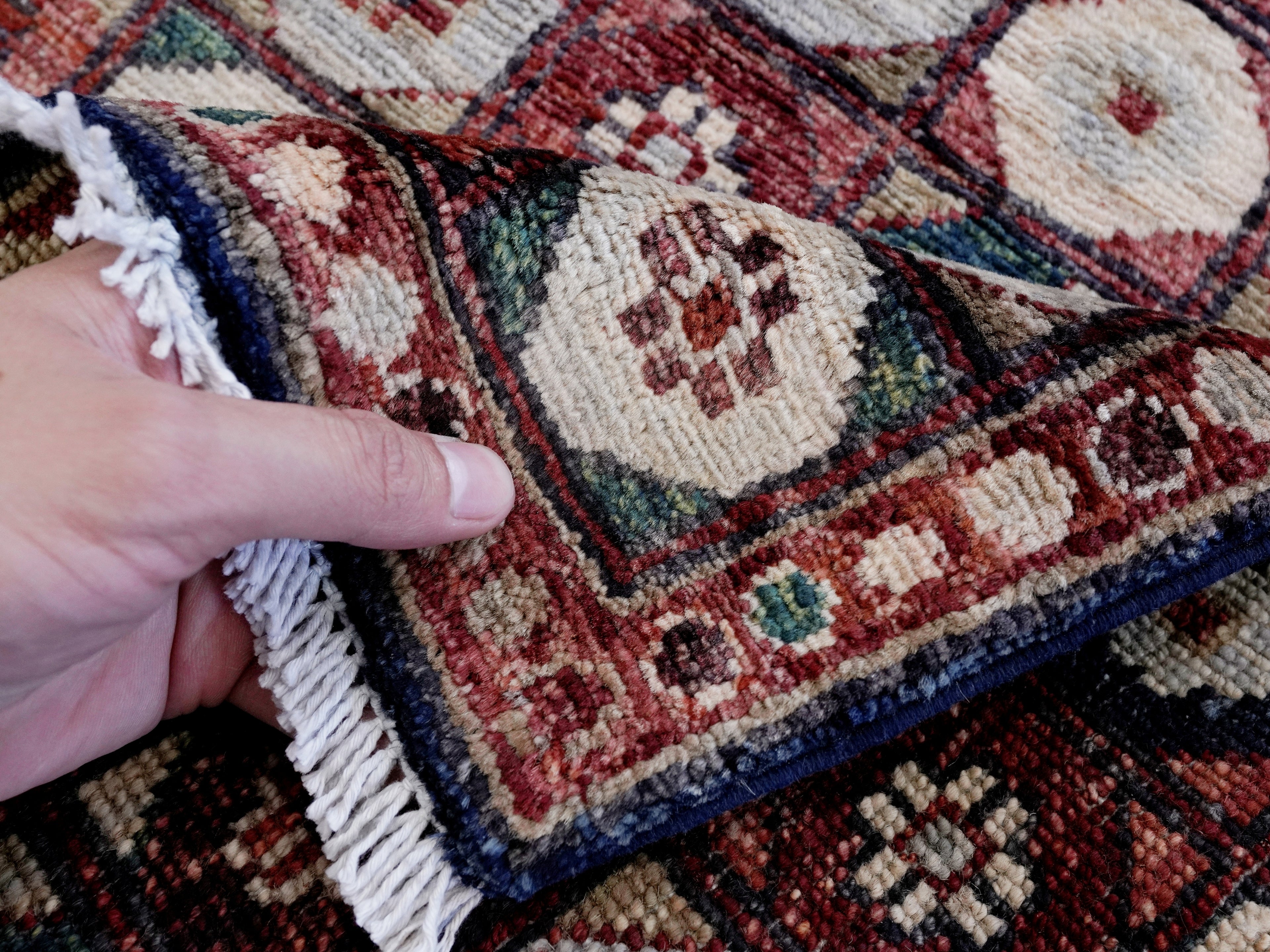 2x5 Ft Blue & Red Afghan Oriental Rug - Hand Knotted Small Runner