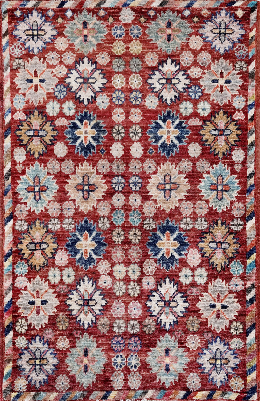 2x3 Ft Red Floral Rug - Hand Knotted Afghan Rug