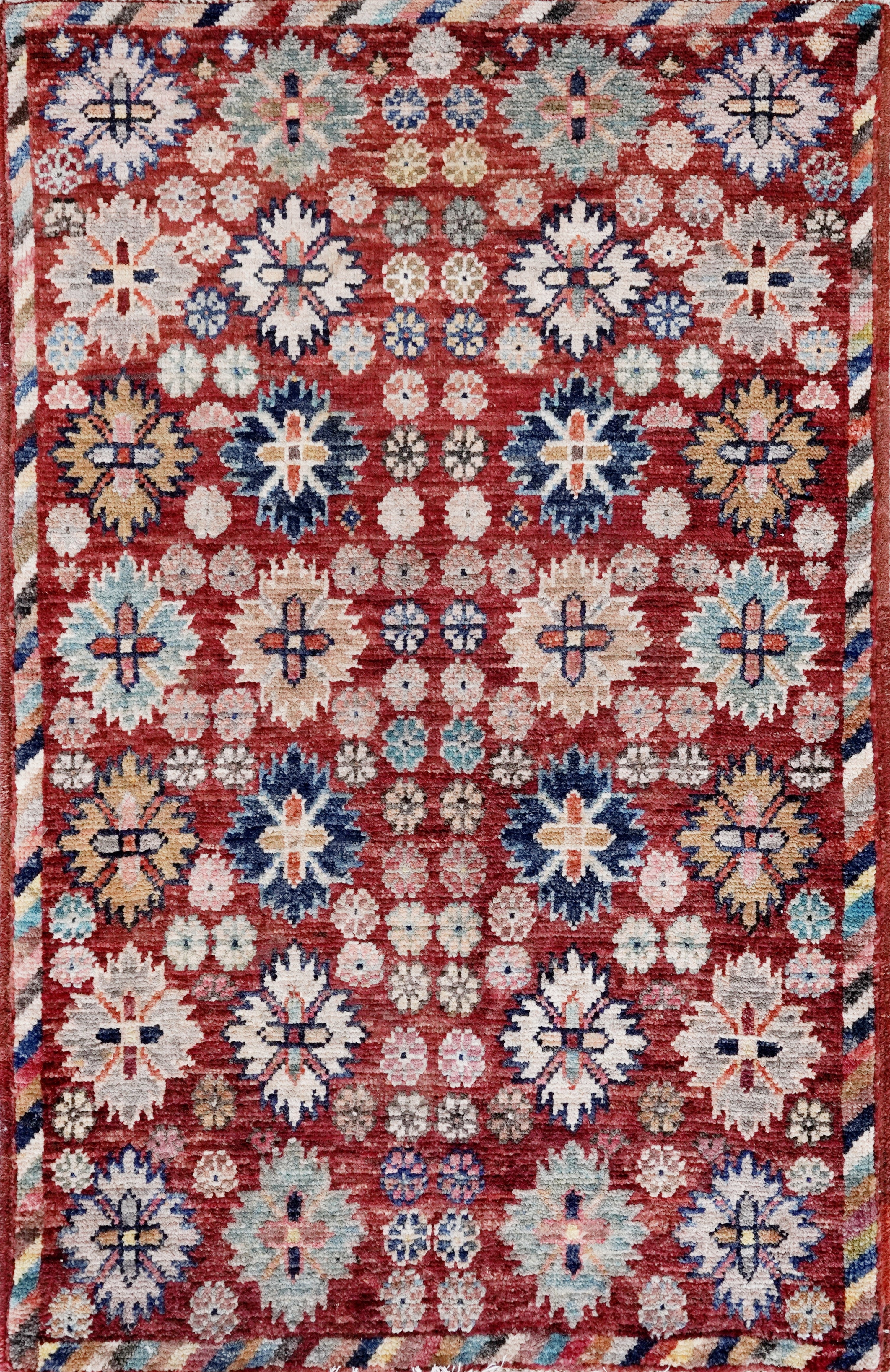 2x3 Ft Red Floral Rug - Hand Knotted Afghan Rug