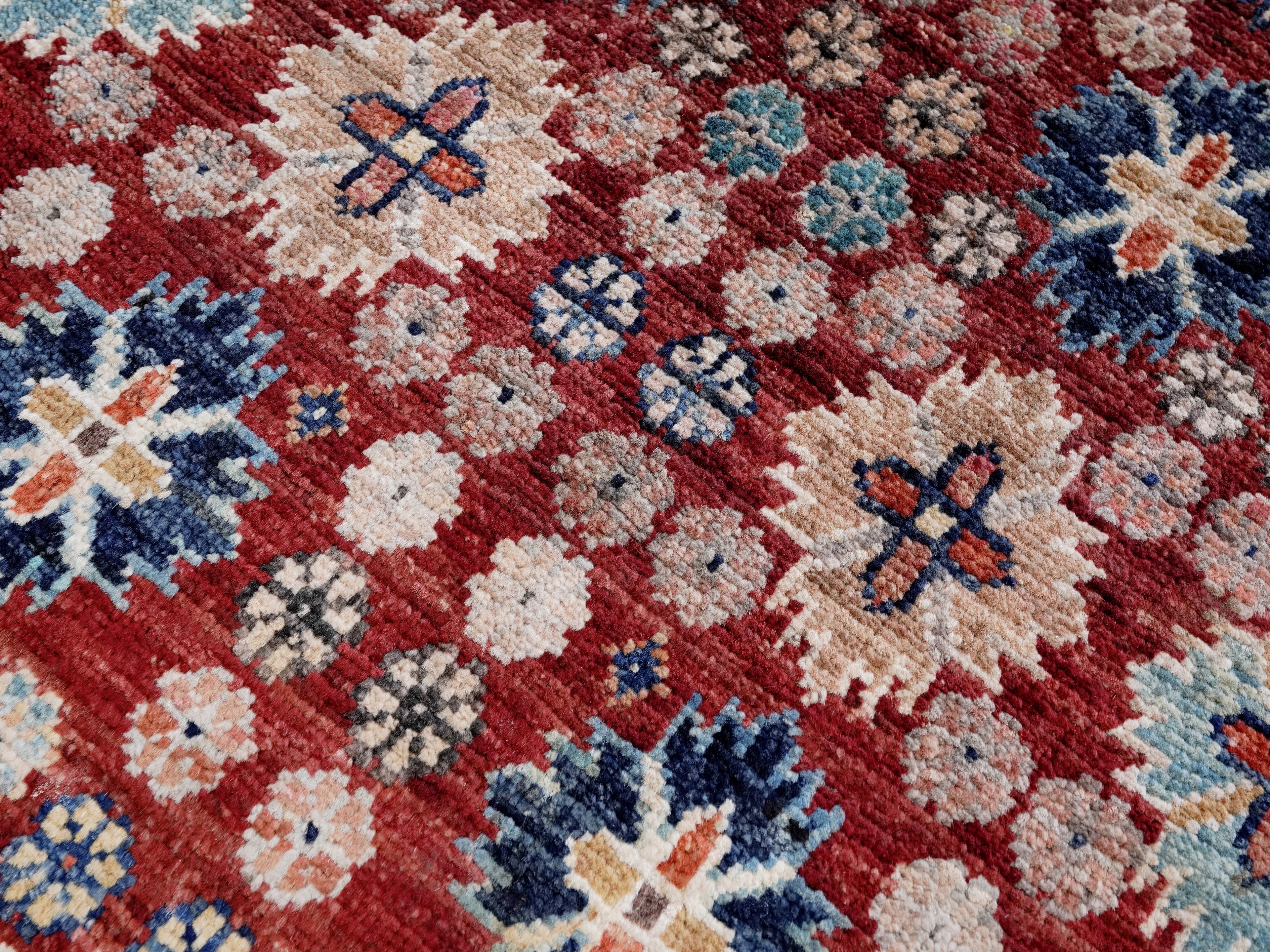 2x3 Ft Red Floral Rug - Hand Knotted Afghan Rug
