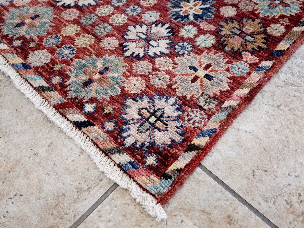 2x3 Ft Red Floral Rug - Hand Knotted Afghan Rug