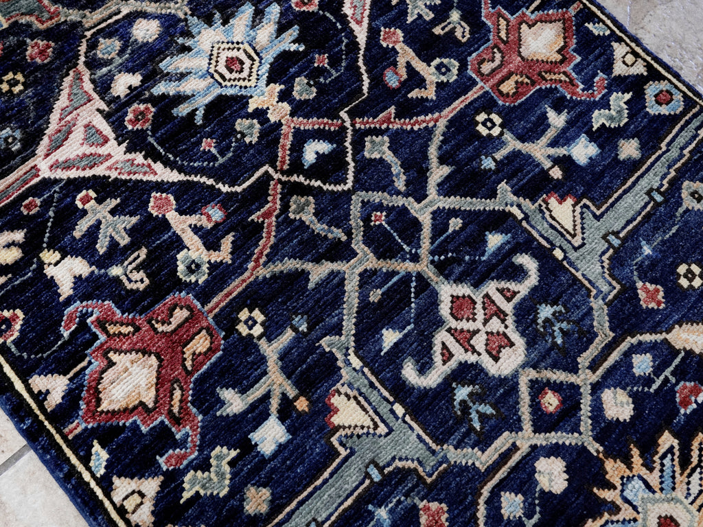 2x3 Ft Dark Blue Oriental Rug - Hand Knotted Afghan Rug