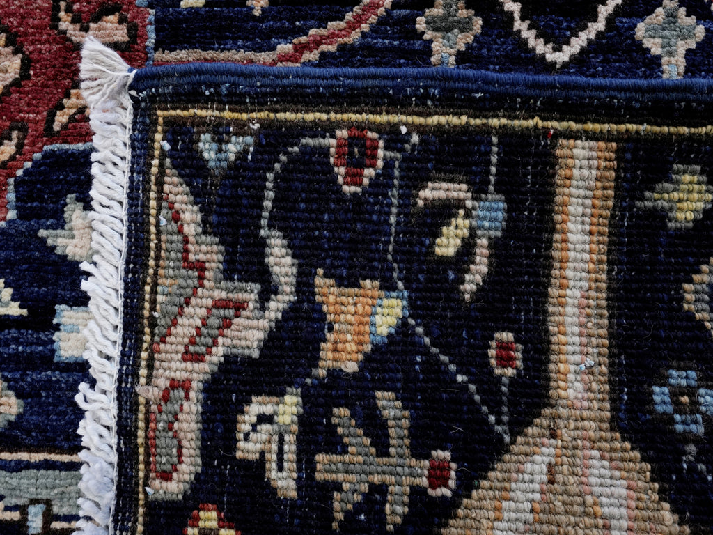 2x3 Ft Dark Blue Oriental Rug - Hand Knotted Afghan Rug