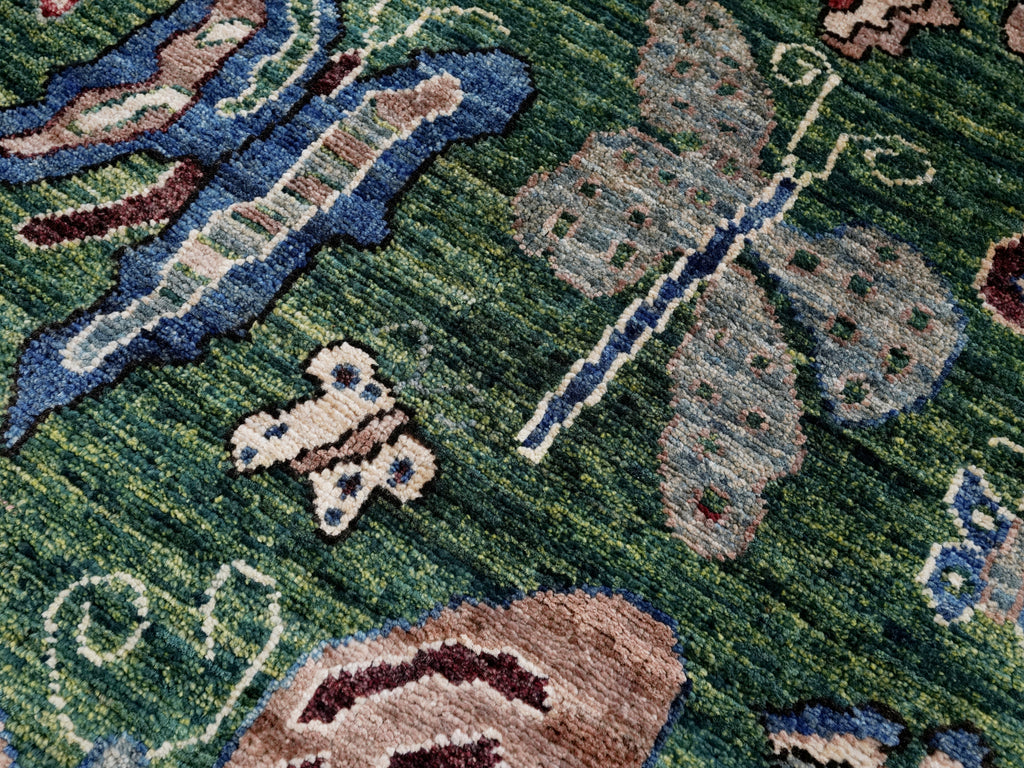 2x3 Ft Green Butterfly Rug - Hand Knotted Afghan Rug